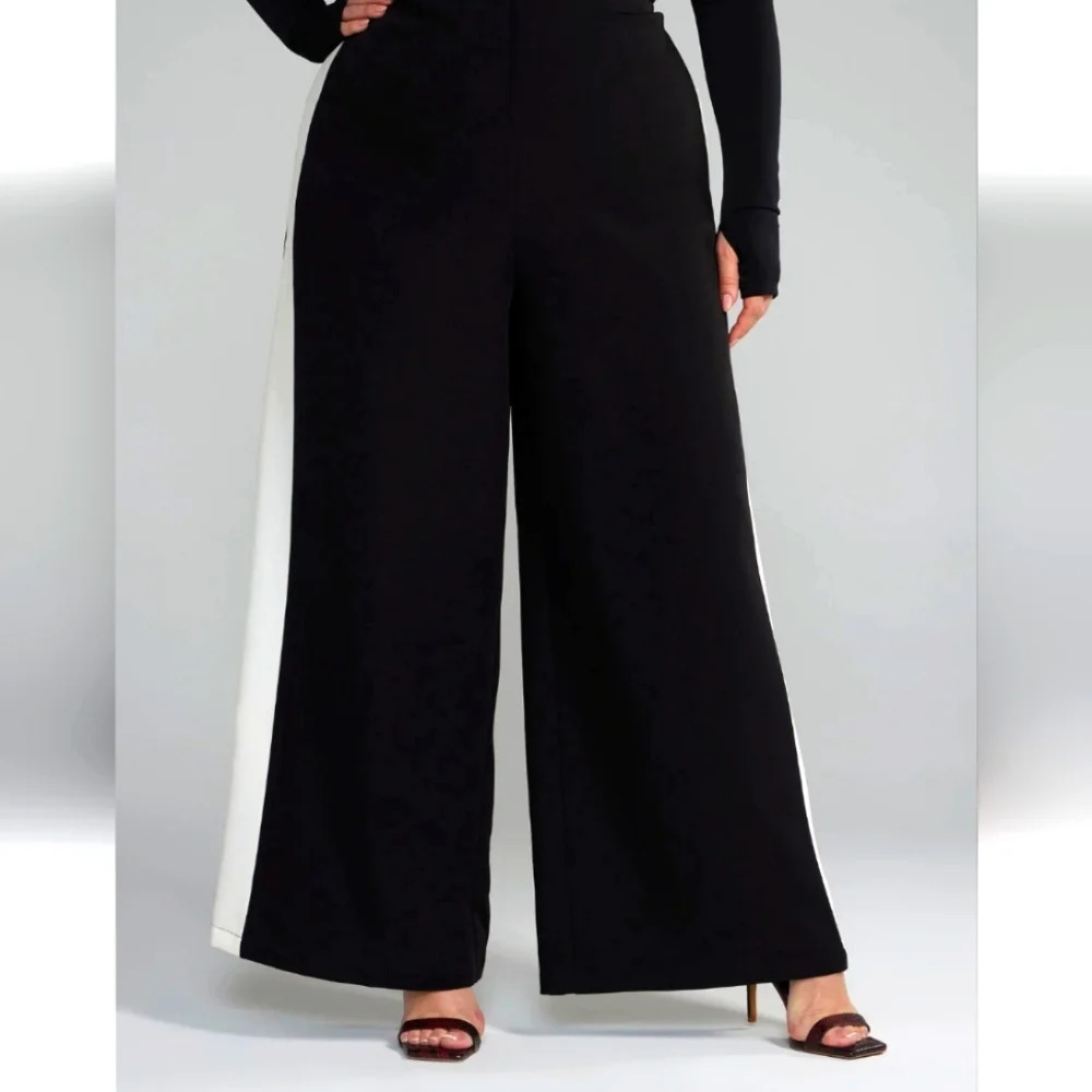 Soho Jeans NEW YORK & COMPANY Wide Leg Cropped Pants Size L Tie Front Navy Blue